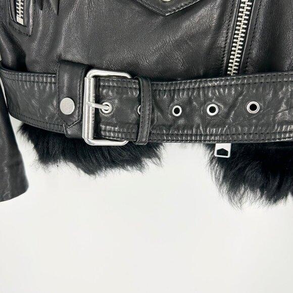 All Saints Luna 4-in-1 Shearling Sheep Leather Biker Jacket - Picture 4 of 10